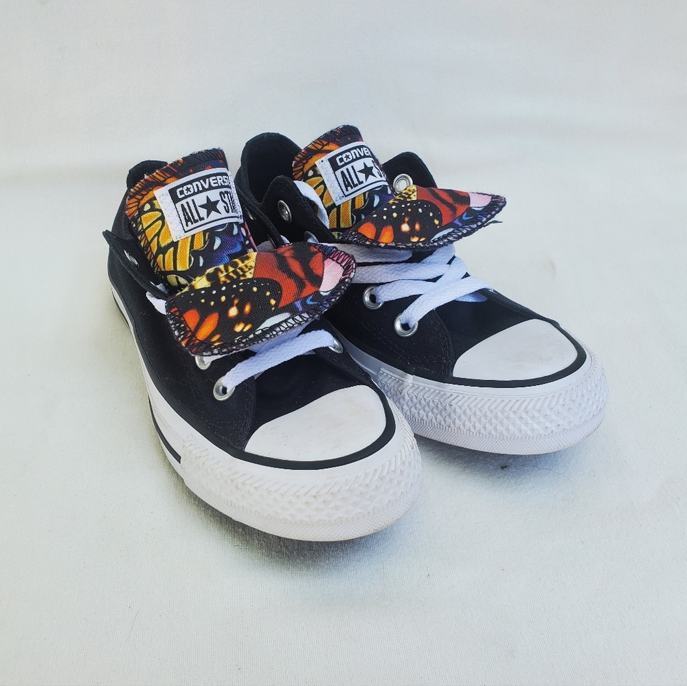 Converse All Star Double Tongue Butterfly Sneakers Black White Women's Size 5